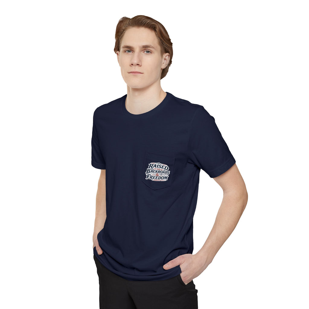 Pocket Tee — "Raised by Backyard Freedom" Casual Graphic T-Shirt